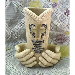 In Loving Memory Memorial Solar Light Vase with Cross & Hands SOLD AS IS